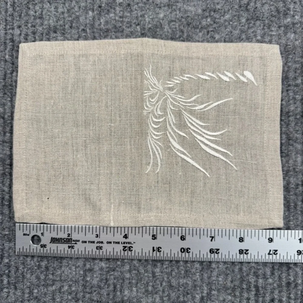 Viabrava 100% Linen Embroidered Placemats Napkins 16 Pieces Abstract Tropical